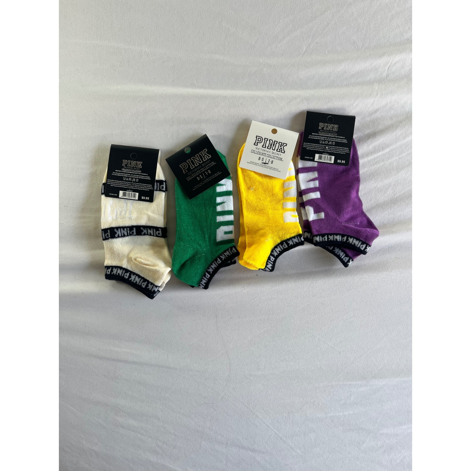 Victoria's Secret Pink Collegiate Ankle Socks 4 Pack Nwt Multicolor Logo Ositu